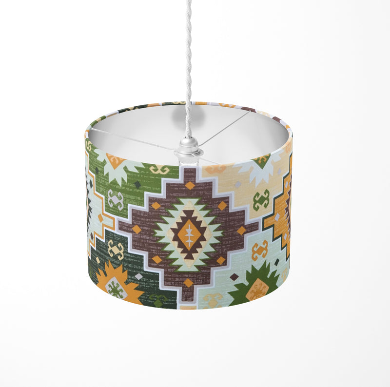 Ethnic Lampshade, Tribal Aztec Lamp Shade, Green Patterned Kilim Lampshade