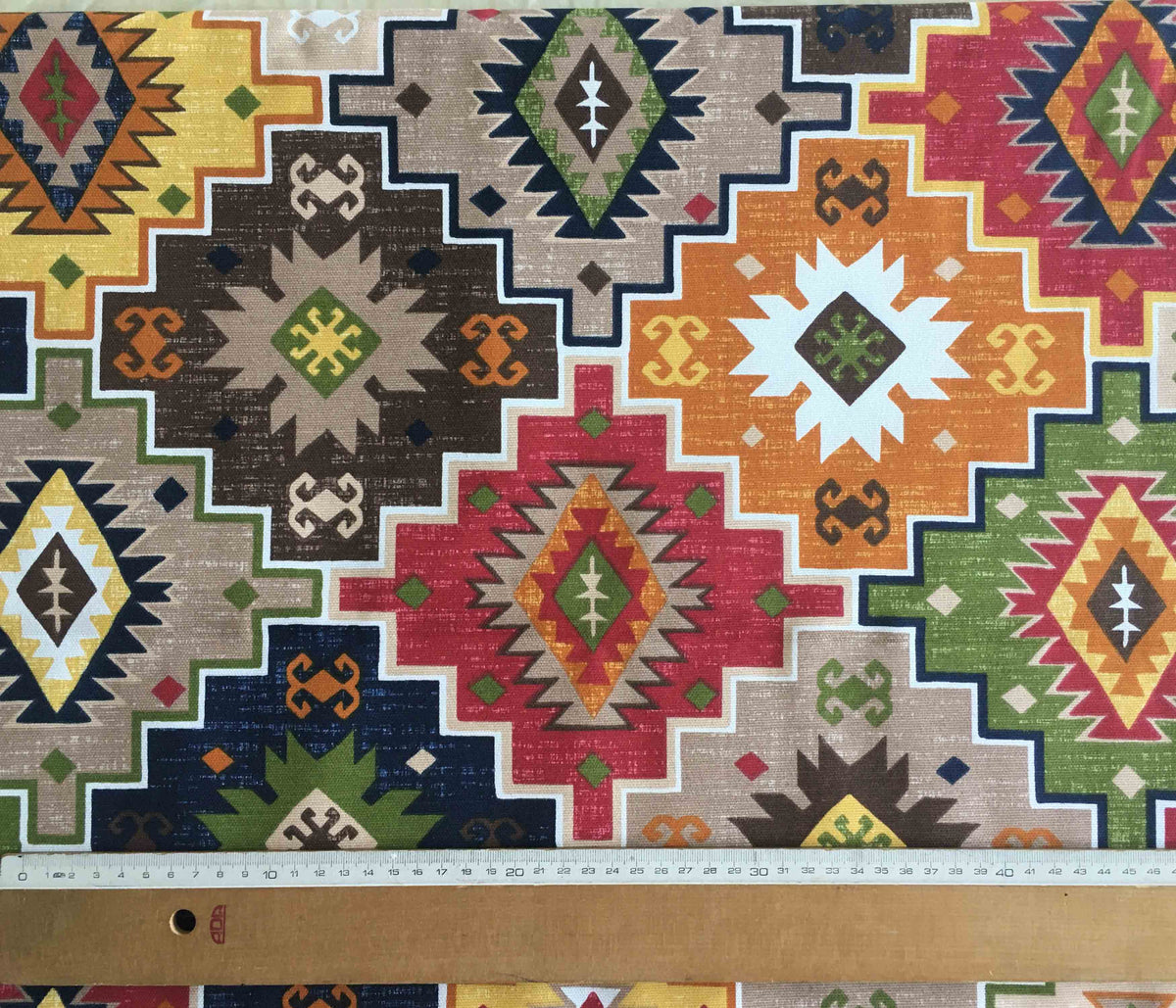 Ethnic Upholstery Fabric, Kilim Tribal Traditional Aztec Curtain Fabric