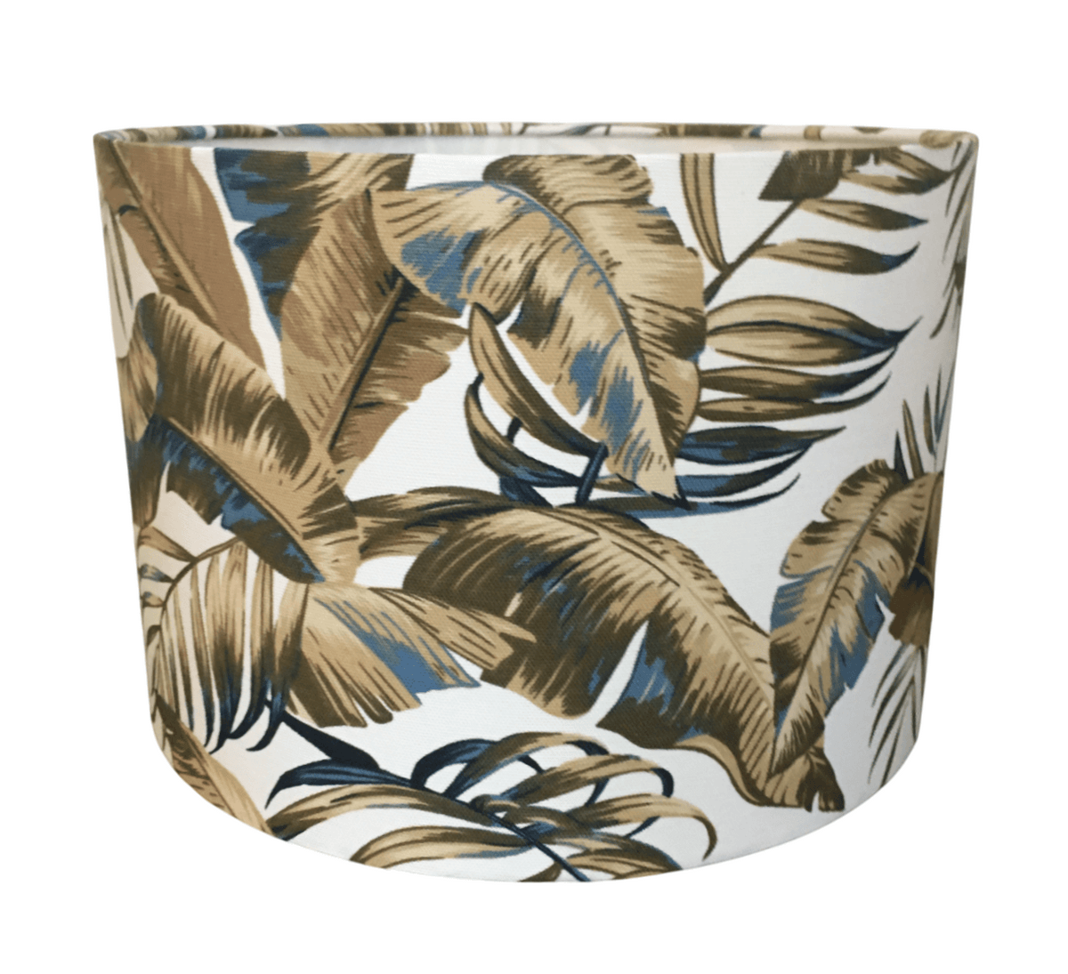 Close-up of a botanical leaf pattern lampshade on a white background.