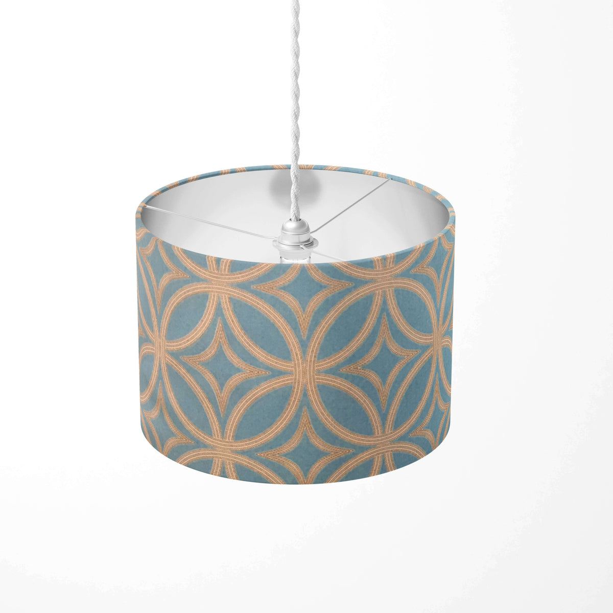 Art deco victorian lampshade on duck egg and beige on a white background.
