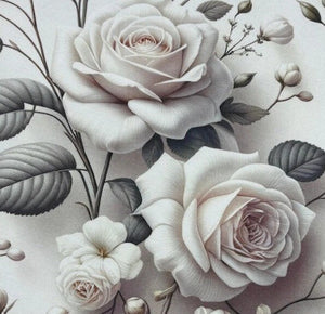 Rose Upholstery Fabric, Ivory White Floral Vintage Curtain Fabric