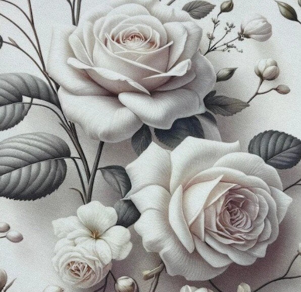 Rose Upholstery Fabric, Ivory White Floral Vintage Curtain Fabric
