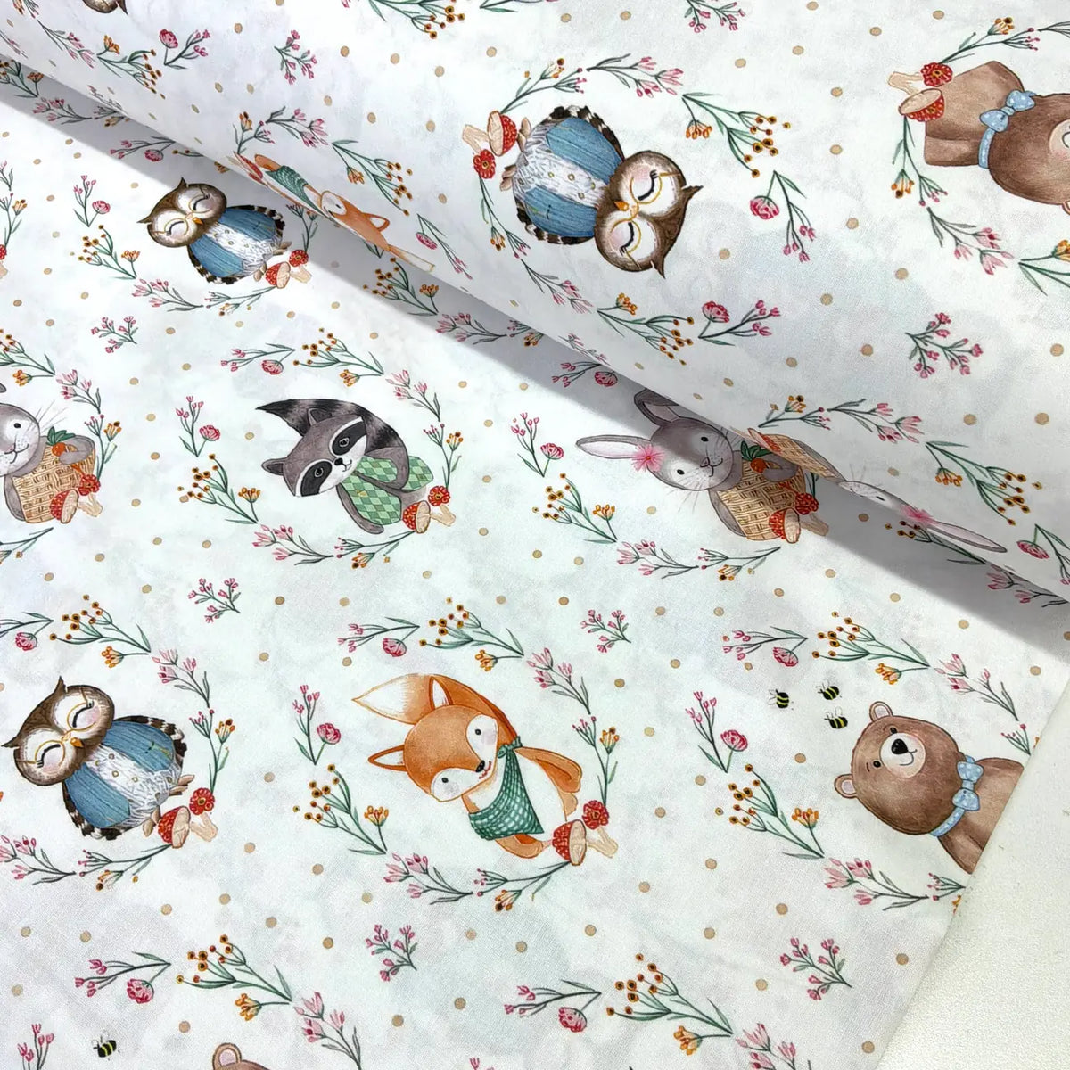 Toiling Animals Woodland Animals Cotton Fabric | Fox Owl Bunny Children's Fabric ...