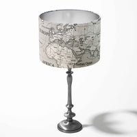 World Map Lamp Shade, Grey Drum Lampshade, Atlas Handmade Pendant Shade
