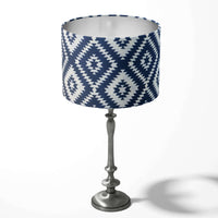 Boho american native lampshade in navy blue and white.