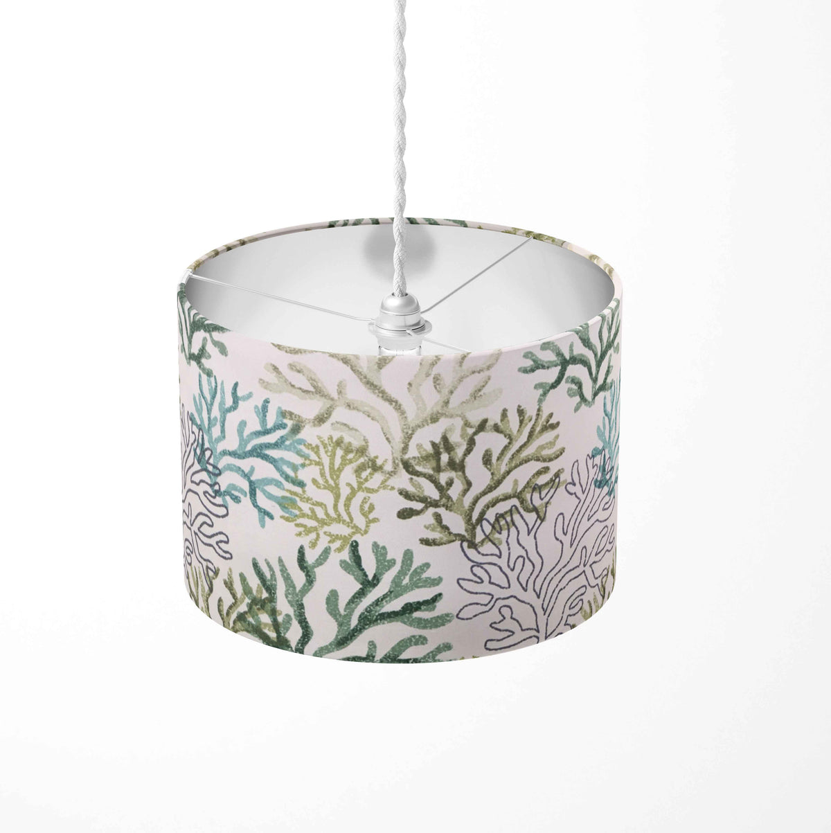 Coastal Lamp Shade, Beach Lampshade, Green Sealife Reef Drum Light Shade