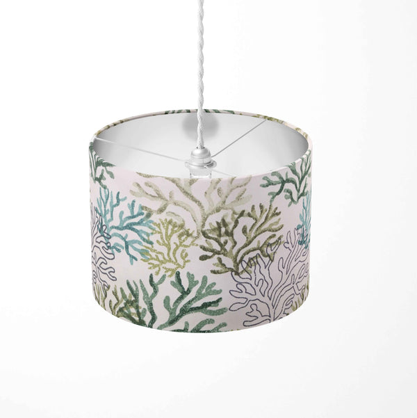 Coastal Lamp Shade, Beach Lampshade, Green Sealife Reef Drum Light Shade
