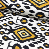Mustard black white native american upholstery curtain fabric.
