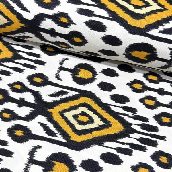 Mustard black white native american upholstery curtain fabric.