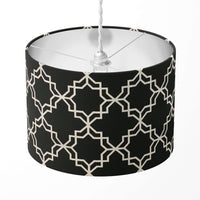 A black and white geometric patterned lampshade designed for table lamps, floor lamps, or ceiling pendants. 