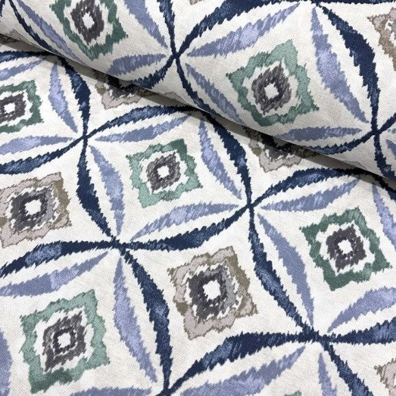 Ikat Print Fabric, Blue Green Upholstery Curtain Moroccan Aztec Fabric