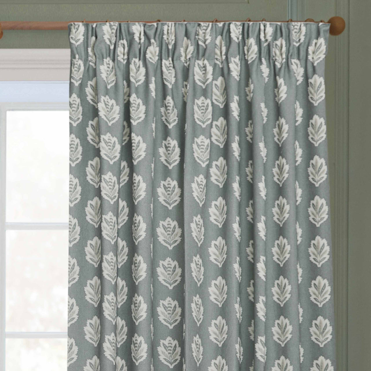 Sanderson Sessile Leaf Pattern Pencil Pleat Ready Made Curtains Delph Blue