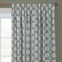 Sanderson Sessile Leaf Pattern Pencil Pleat Ready Made Curtains Delph Blue