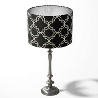 Monochrome black and white trellis patterned table lampshade.