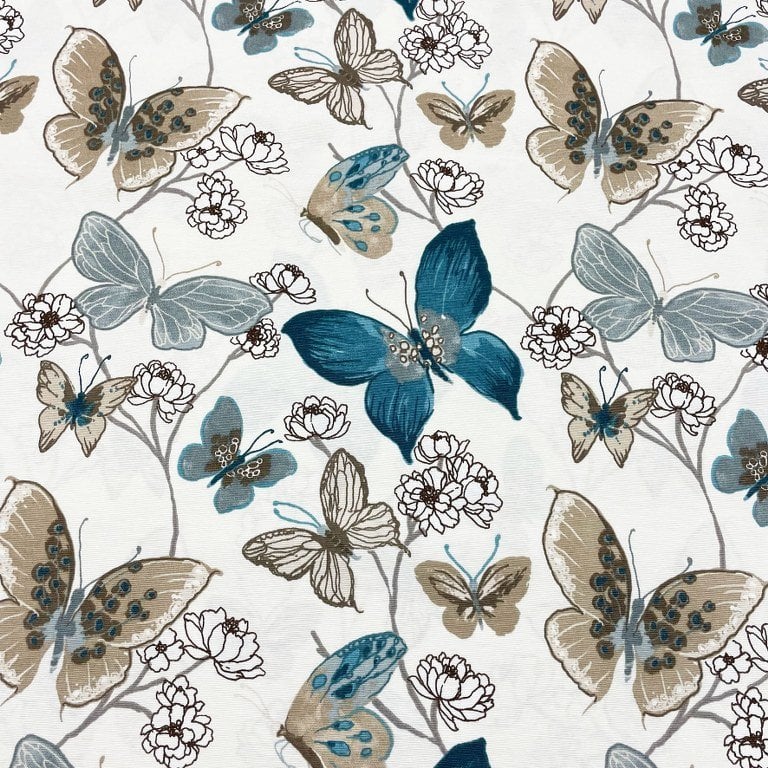 Butterfly Print Fabric, Animal Upholstery Fabric, Blue White Fabric