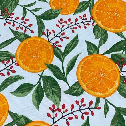Orange Tree Fabric, Fruit Citrus Green Leaves Botanical Upholstery Fabric
