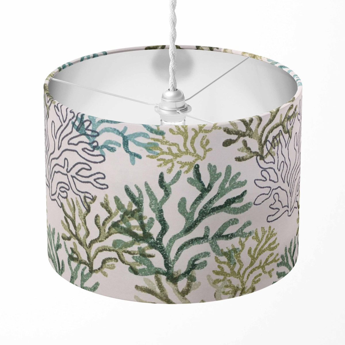Coastal Lamp Shade, Beach Lampshade, Green Sealife Reef Drum Light Shade