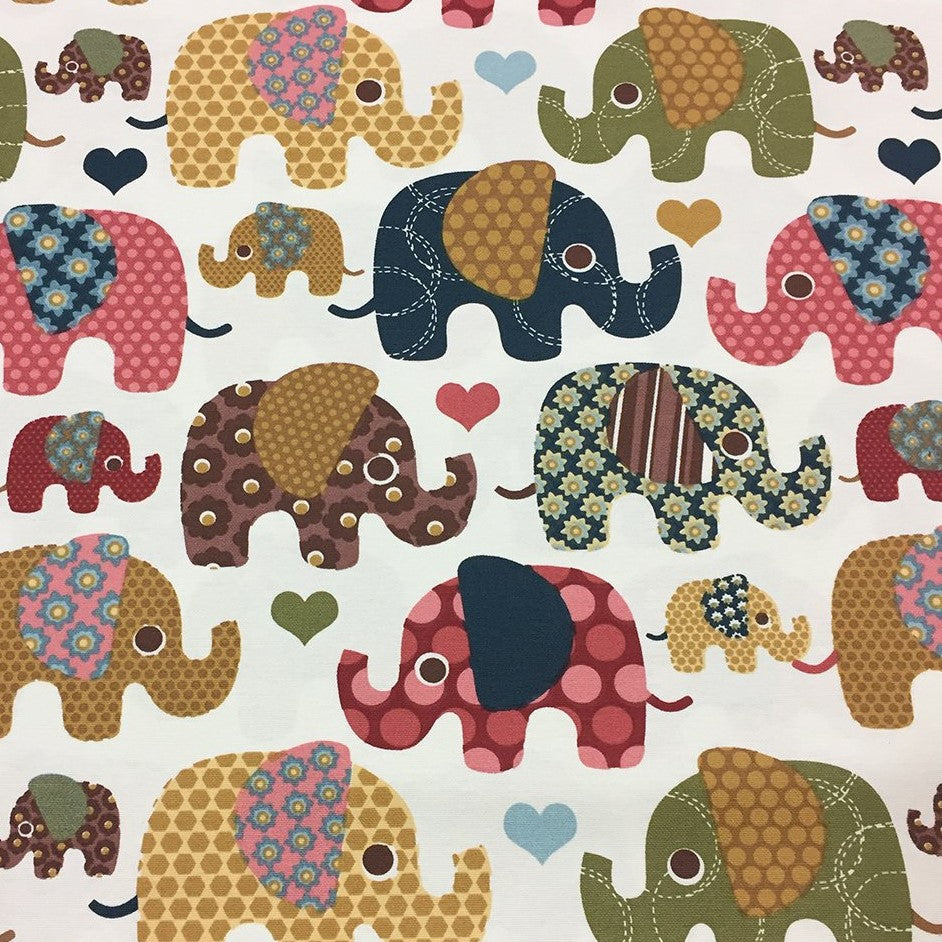 Indian Elephant Fabric, Colourful Kids Nursery Animal Upholstery Fabric