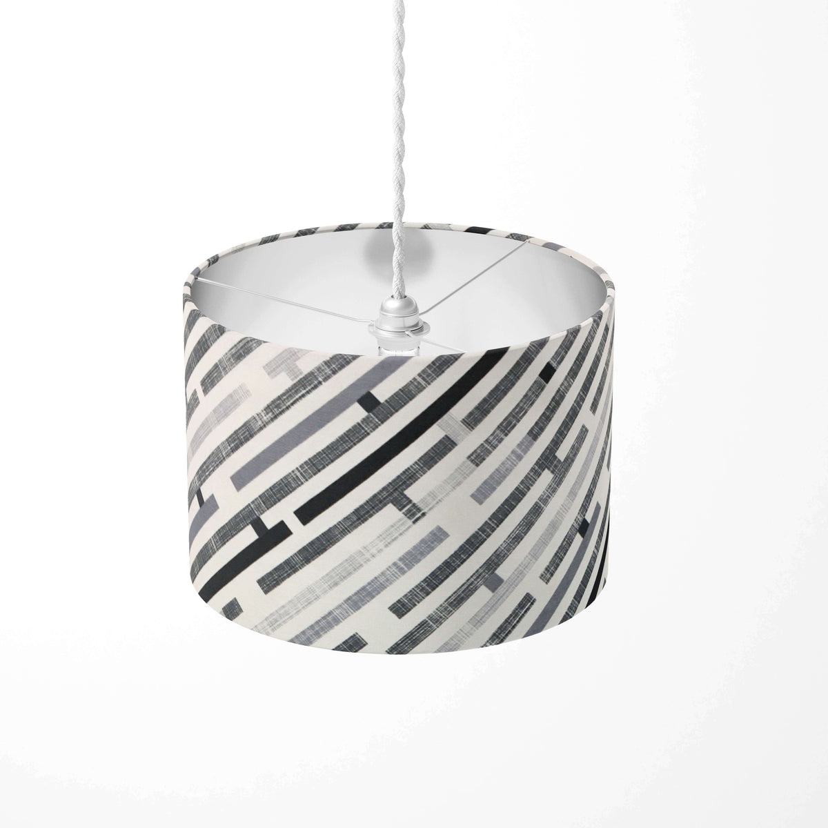 Grey,  black and white abstract stripe lampshade for table lamps, floor lamps, or ceiling pendants.