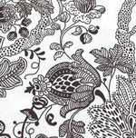 Colouring Line Fabric, Drawing Art Dark Brown White Floral Upholstery Fabric