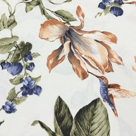 Magnolia Flower Fabric, Floral Upholstery Fabric, Bird Print Curtain Fabric