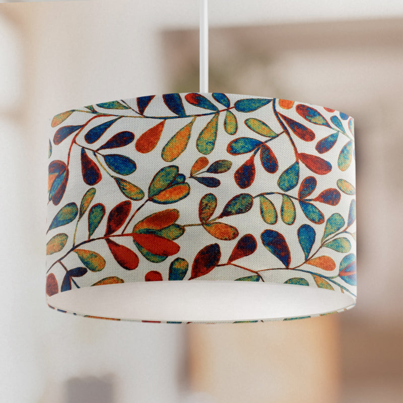 Multi Coloured Lampshade, Watercolour Leaf Print Boho Drum Lamp Shade