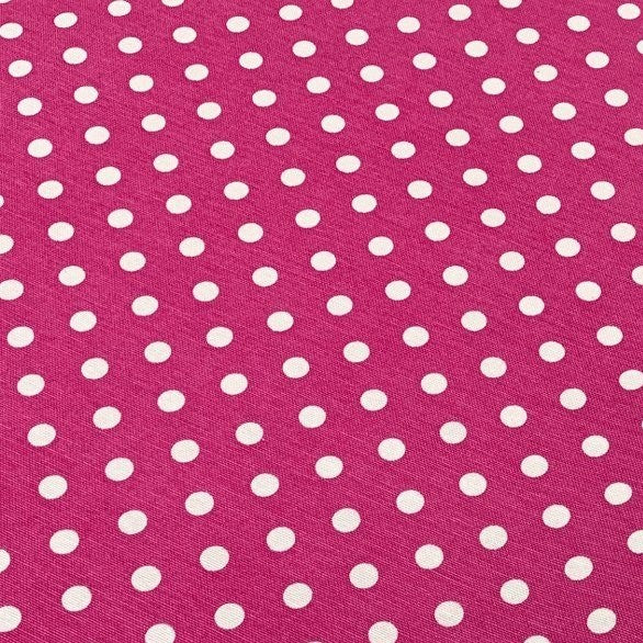 Hot Pink Spot Fabric, Fuchsia White Polka Dot Cotton Upholstery Fabric