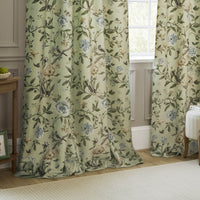 Sanderson Porcelain Garden Flower Print Sage Green Pencil Pleat Curtain