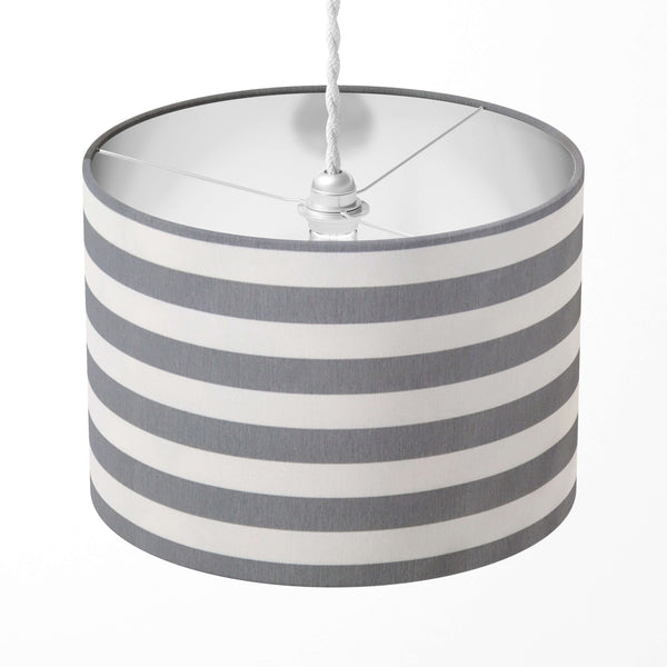 Grey and white horizontal stripe lampshade.