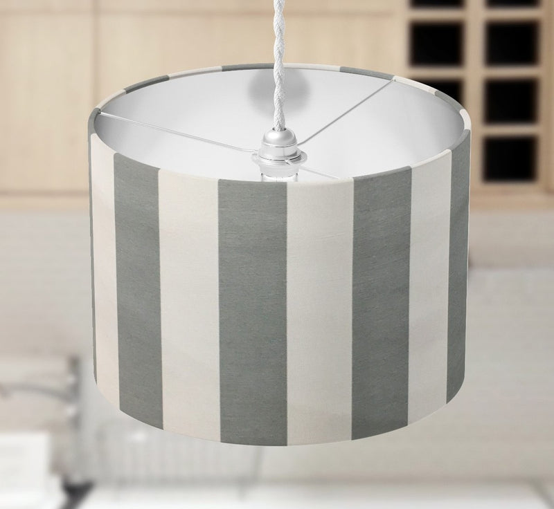 Stripe Lampshade, Grey and White Lampshade, Boho Handmade Drum Lampshade