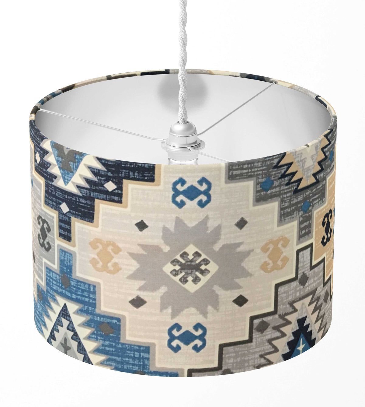 Tribal Lampshade, Grey Blue Lampshade, Aztec Ethnic Kilim Lamp Shade