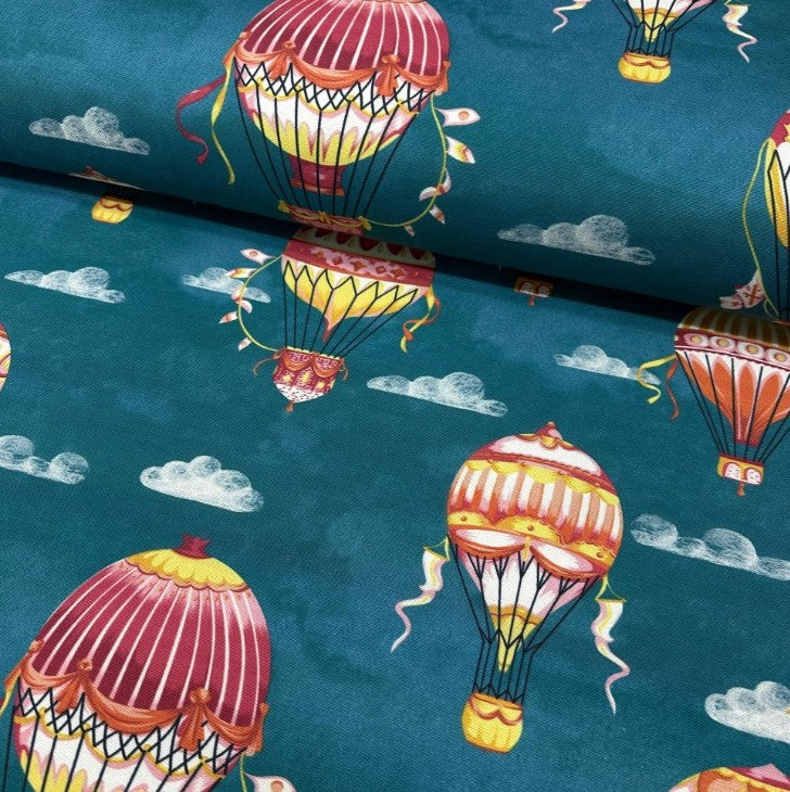 Hot Air Balloon Fabric, Teal Upholstery Fabric, Canvas Tapestry Fabric