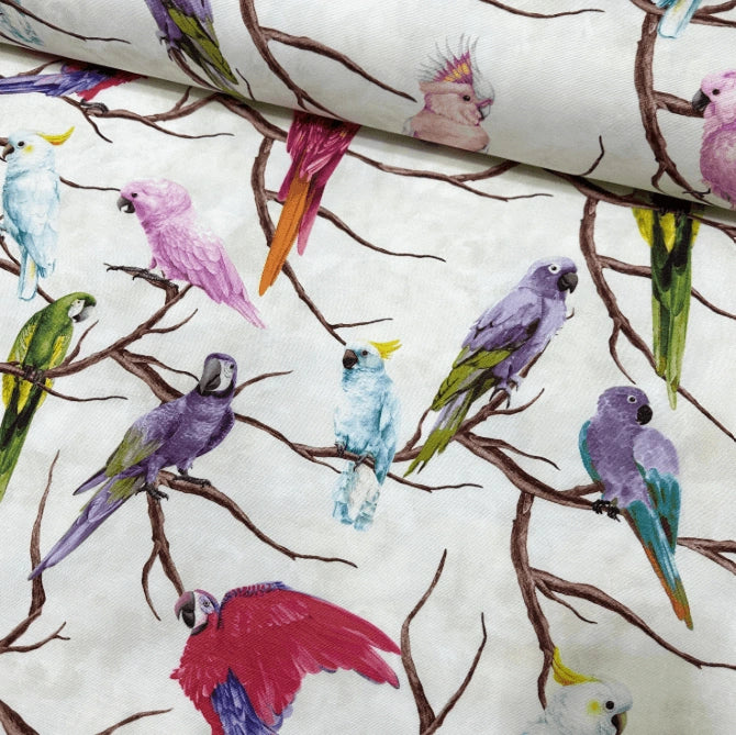 Toiling Animals Tropical Bird Fabric, Exotic Parrot Animal Print Colourful Upholstery ...