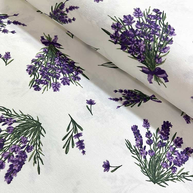 Lavender Flowers Fabric, Lilac Floral Fabric, Purple White Fabric