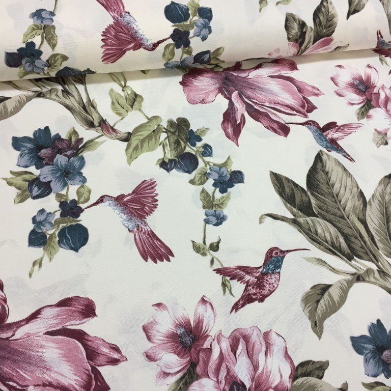 Lily Flower Fabric, Hummingbird Fabric, Floral Upholstery Curtain Fabric