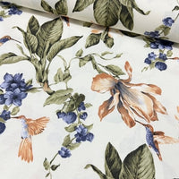 Magnolia Flower Fabric, Floral Upholstery Fabric, Bird Print Curtain Fabric