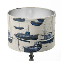 Denim blue yacht lampshade on white background.