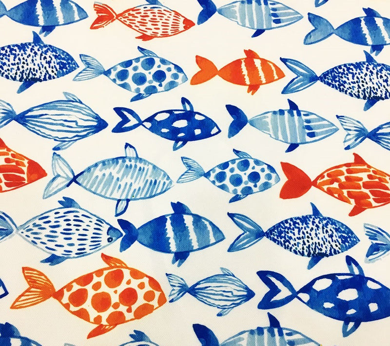 Blue Fish Fabric, Nautical Upholstery Fabric, Watercolour Coastal Fabric