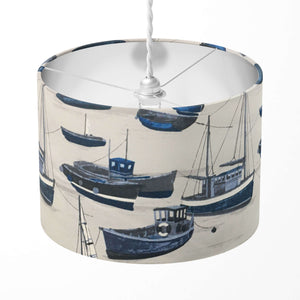 Denim blu e and white nautical sailboat patterned lampshade.