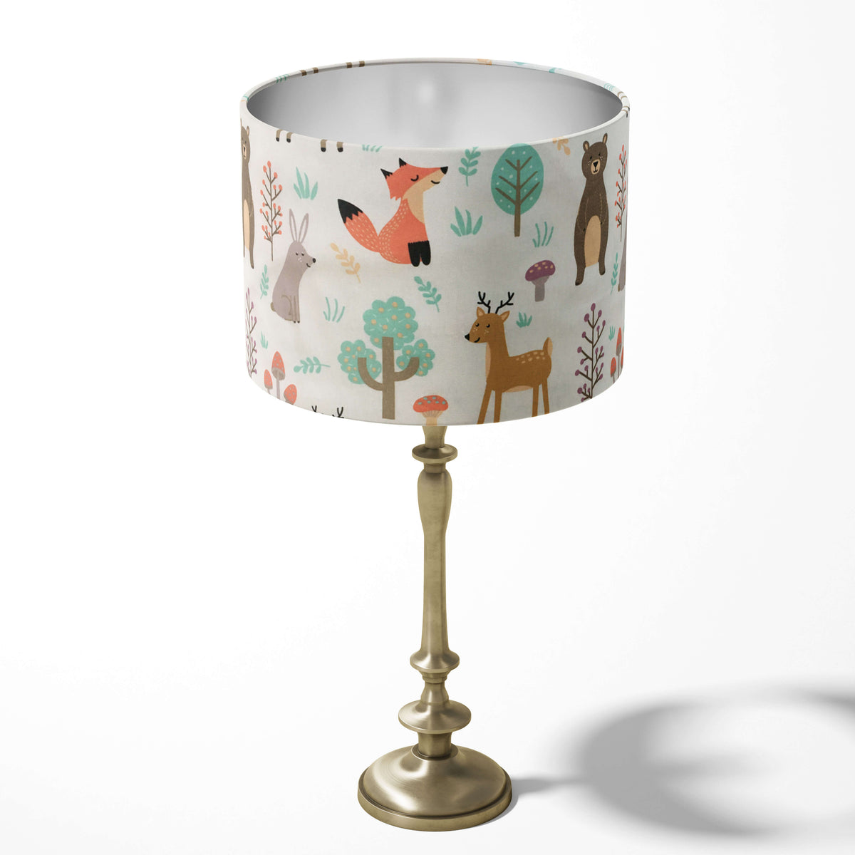 Woodland animal table and floor lampshade for kids and children's room.  