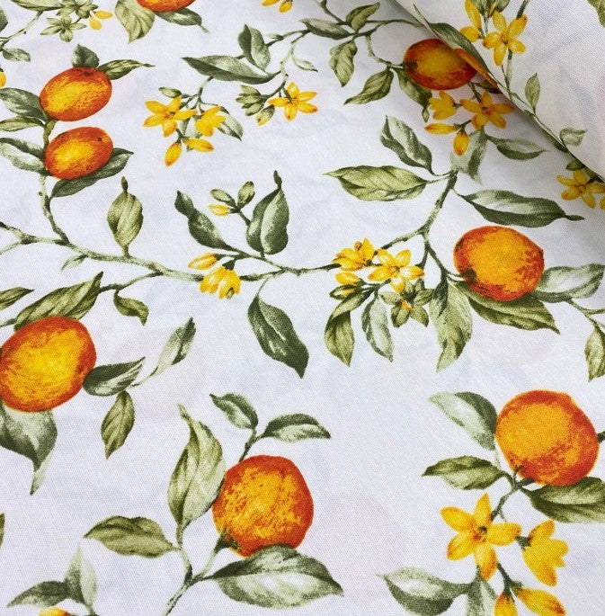 Orange Fruit Fabric, Seville Orange Blossom Tree Summer Upholstery Fabric