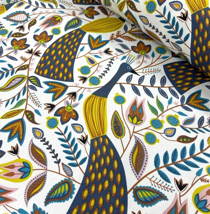 Peacock Fabric, Bird Print Fabric, Boho Floral Curtain Upholstery Fabric
