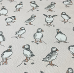 Puffin Fabric, Bird Upholstery Fabric, Blue Animal Print Curtain Fabric