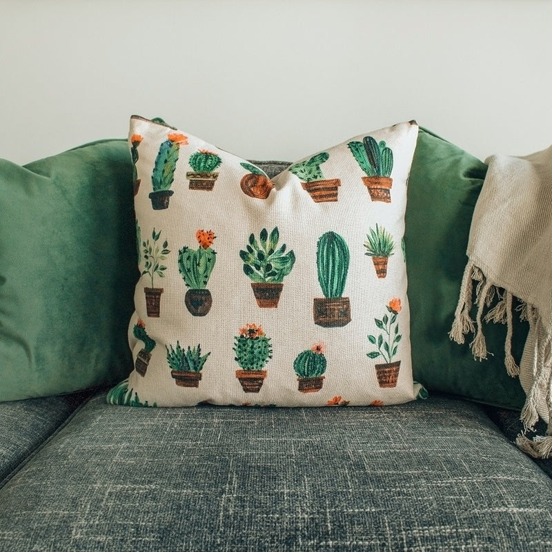 cotton canvas fabric covered cactus patterned cushions 