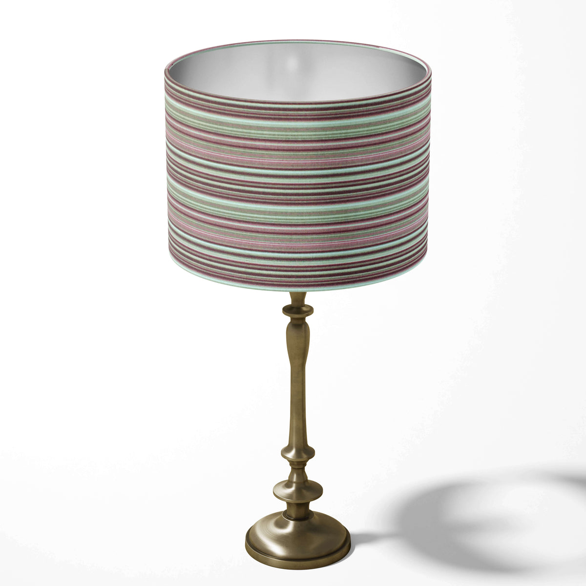 Dusty rose horizontal thin stripe lampshade.