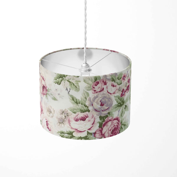 Rose Lampshade, Pink Floral Lamp Shade, Cream Country Cottage Light Shade