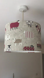 Sheep Lamp Shade, Farm Animal Lampshade, Red Grey Country Lampshade