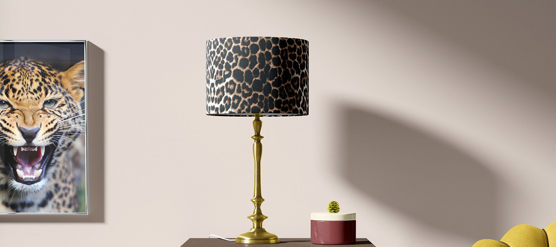 Leopard Lampshade mustard armchair