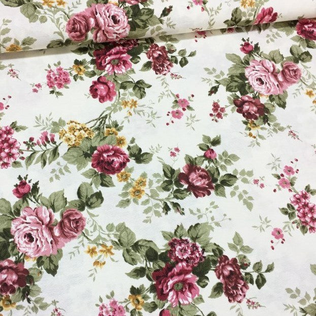 Roses Upholstery Fabric, Burgundy Floral Fabric, Maroon Flower Fabric