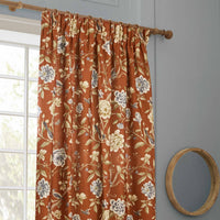 Sanderson Porcelain Garden Terracotta Floral Pencil Pleat Curtain Rust